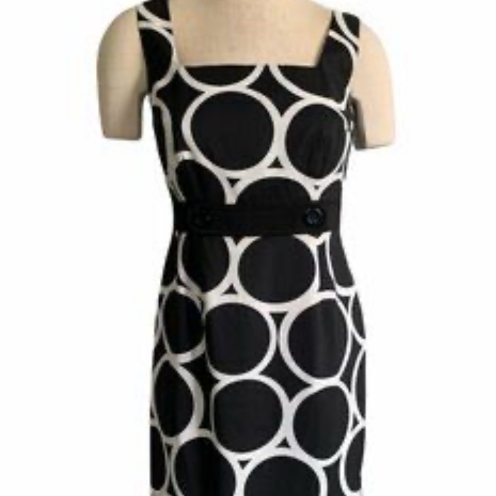 London Times Black and White Circle Pattern Midi Dress